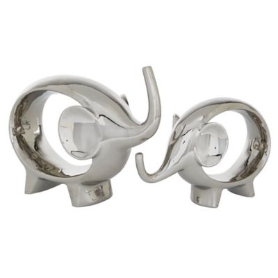 Image showing  Silver Porcelain Contemporary Elephant Sculptures, 2 pc., 7 in., 9 in., 22431