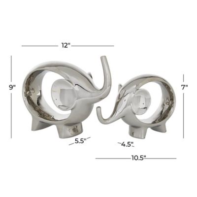 Image showing  Silver Porcelain Contemporary Elephant Sculptures, 2 pc., 7 in., 9 in., 22431