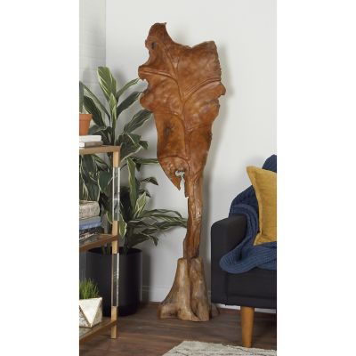 Harper & Willow Teak Wood Natural Leaf Sculpture, 62 in. x 19 in. x 10 in., Brown