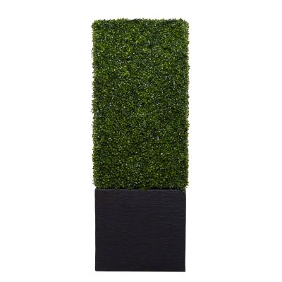 Image showing  59 in. Artificial Green Tall Boxwood Hedge Topiary in Black Cement Planter Box