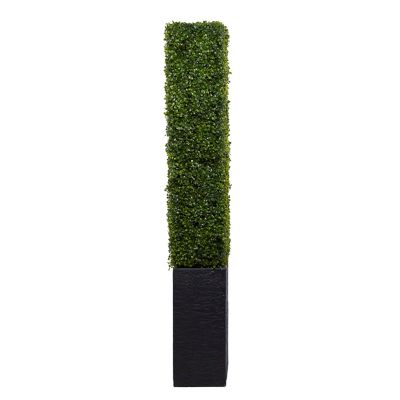 Image showing  59 in. Artificial Green Tall Boxwood Hedge Topiary in Black Cement Planter Box