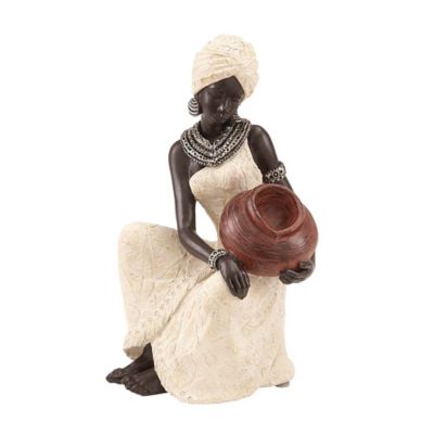 Image showing  Polystone African Lady Sculpture, 10 in. x 6 in. x 6 in., Cream