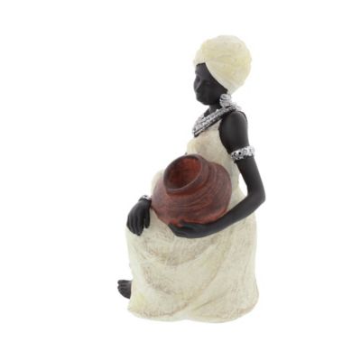 Image showing  Polystone African Lady Sculpture, 10 in. x 6 in. x 6 in., Cream
