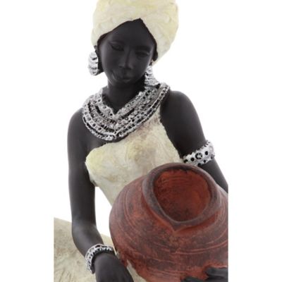 Image showing  Polystone African Lady Sculpture, 10 in. x 6 in. x 6 in., Cream