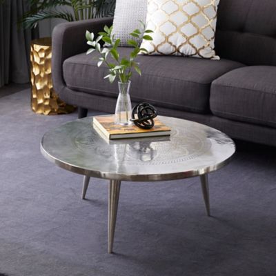 Harper & Willow Round Aluminum Traditional Coffee Table, 16 in. x 35 in. x 35 in., Silver