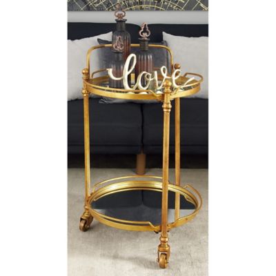 Image showing  2-Tier Brass Iron Wheeled Bar Cart