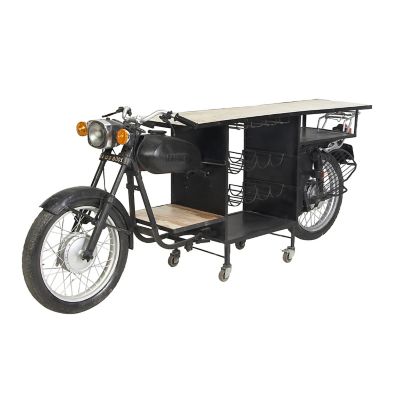 Image showing  Rectangular Rustic Mango Wood Motorcycle Bar Cart, Black
