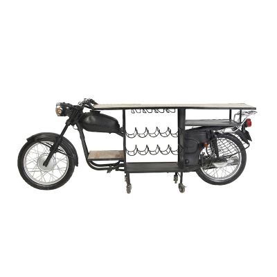 Image showing  Rectangular Rustic Mango Wood Motorcycle Bar Cart, Black