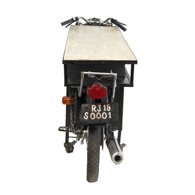 Image showing  Rectangular Rustic Mango Wood Motorcycle Bar Cart, Black