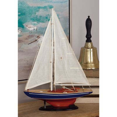 Harper & Willow Wood Coastal Sailboat Sculpture, 26 in. x 17 in. x 5 in., Dark Brown