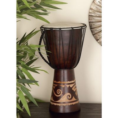 Harper & Willow Mahogany Drum Sculpture, 16 in. x 9 in. x 10 in., Brown