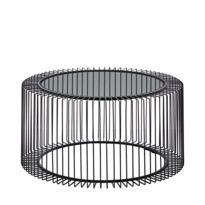 Image showing  Square Metal Open Wire Frame Coffee Table with Shaded Glass Top, 32 in. x 32 in. x 15 in., Black