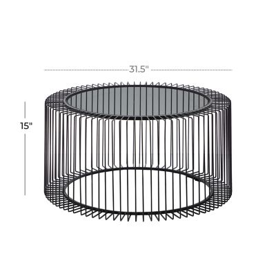Image showing  Square Metal Open Wire Frame Coffee Table with Shaded Glass Top, 32 in. x 32 in. x 15 in., Black