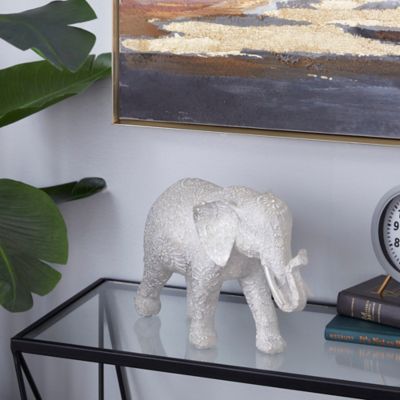 Harper & Willow White Polystone Elephant Sculpture 5" x 14" x 9"