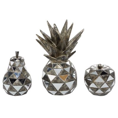 Image showing  3 pc. Silver Polystone Contemporary Fruit Sculptures, 4.5 in., 6.25 in., 10.5 in.