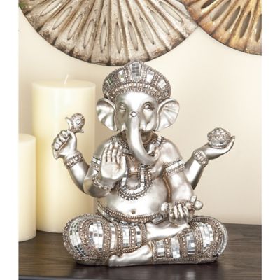 Harper & Willow Silver Polystone Sculpture, Buddha, 12 in. x 11 in. x 6 in.