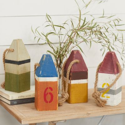 Harper & Willow Multicolor Wood Coastal Buoy Sculptures, 4 in. x 10 in., 4 pc.