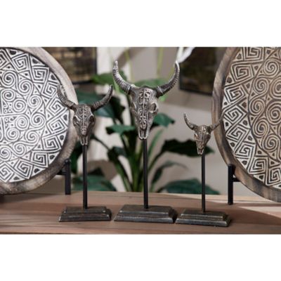 Harper & Willow Metal Eclectic Bull Sculptures, 15 in., 12 in., 10 in., Gray, 3 pc.