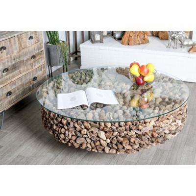 Harper & Willow Brown Driftwood Natural Coffee Table, 48 in. x 48 in. x 16 in.