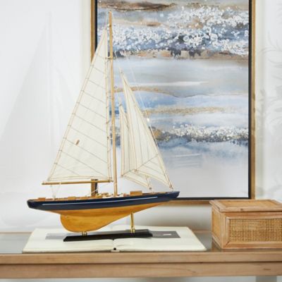 Harper & Willow Wood Coastal Sail Boat Sculpture, 21 in. x 17 in. x 4 in., Beige