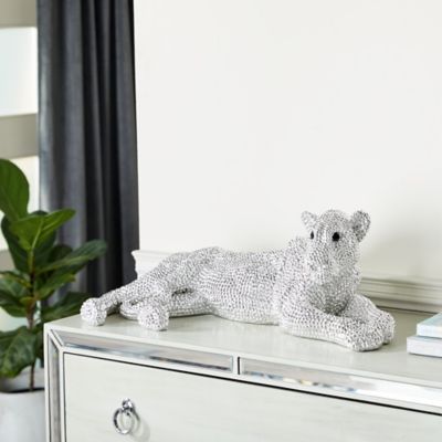 Harper & Willow White Polystone Glam Sculpture, Leopard, 9 in. x 26 in. x 15 in.