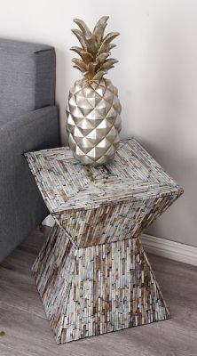Harper & Willow Multi Mussel Shells and Wood Contemporary Accent Table, 19 in. x 16 in. x 16 in.