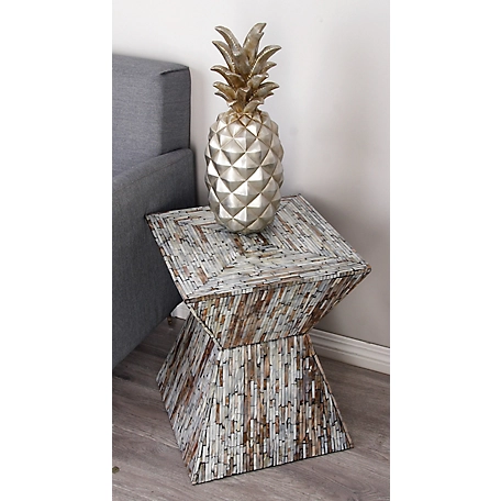 Harper & Willow Multi Mussel Shells and Wood Contemporary Accent Table, 19 in. x 16 in. x 16 in.