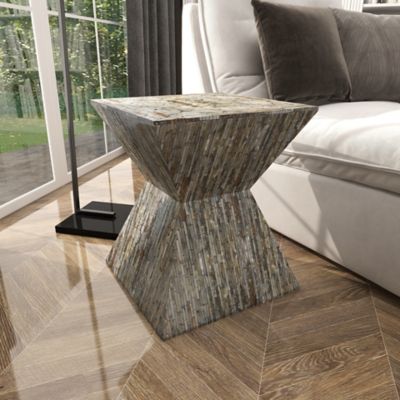 Image showing 8 th Harper & Willow Multi Mussel Shells and Wood Handmade Contemporary Accent Table