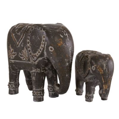 Image showing  Brown Ceramic Eclectic Elephant Sculptures, 9 in., 13 in., Brown, 2 pc.