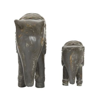 Image showing  Brown Ceramic Eclectic Elephant Sculptures, 9 in., 13 in., Brown, 2 pc.