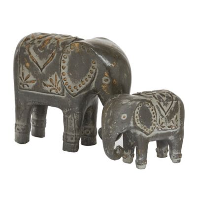 Image showing  Brown Ceramic Eclectic Elephant Sculptures, 9 in., 13 in., Brown, 2 pc.