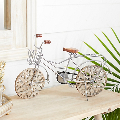 Harper & Willow Brown Metal Bike Sculpture with Carved Wood Wheels 19" x 5" x 12"