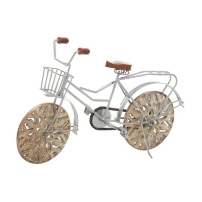 Image showing  Brown Metal Bike Sculpture with Carved Wood Wheels 19" x 5" x 12"
