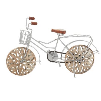 Image showing  Brown Metal Bike Sculpture with Carved Wood Wheels 19" x 5" x 12"