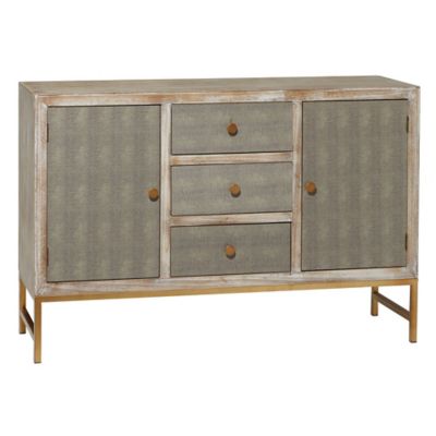 Image showing  Brown Metal Snakeskin Inspired 3 Drawers and 2 Doors Cabinet 47 x 16 x 32in.