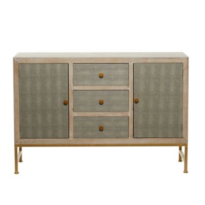 Image showing  Brown Metal Snakeskin Inspired 3 Drawers and 2 Doors Cabinet 47 x 16 x 32in.