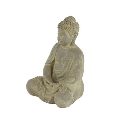 Image showing  Ceramic Meditating Buddha Sculpture with Engraved Carvings and Relief Detailing, 8 in. x 7 in. x 12 in., Beige
