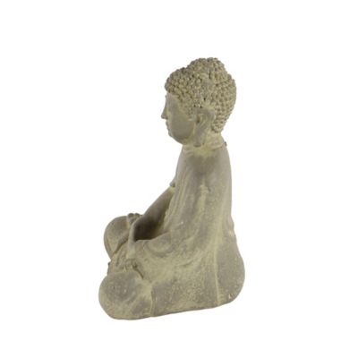 Image showing  Ceramic Meditating Buddha Sculpture with Engraved Carvings and Relief Detailing, 8 in. x 7 in. x 12 in., Beige