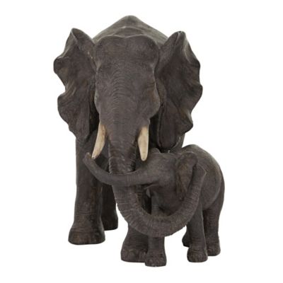Image showing 2 th Harper & Willow Brown Polystone Elephant Sculpture, 14 x 5 x 9in.