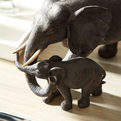 Image showing 4 th Harper & Willow Brown Polystone Elephant Sculpture, 14 x 5 x 9in.