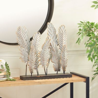 Harper & Willow Metal Contemporary Feather Sculpture, 21 in. x 20 in. x 5 in., Gray
