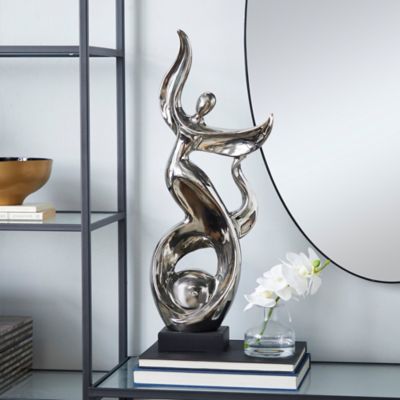 Harper & Willow Ceramic Modern Abstract Sculpture, 25 in. x 10 in. x 5 in., Silver
