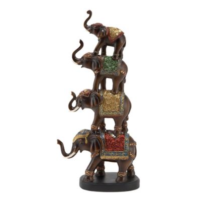 Image showing  Polystone Elephant Sculpture, 18 in. x 9 in. x 4 in., Brown