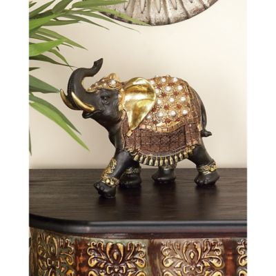 Harper & Willow Brown Polystone Sculpture, Elephant, 9 in. x 10 in. x 4 in.