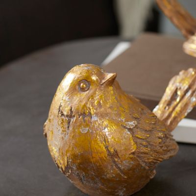 Image showing  2 pc. Gold Polystone Bird Sculpture Set, 6 in. H, 8 in. W