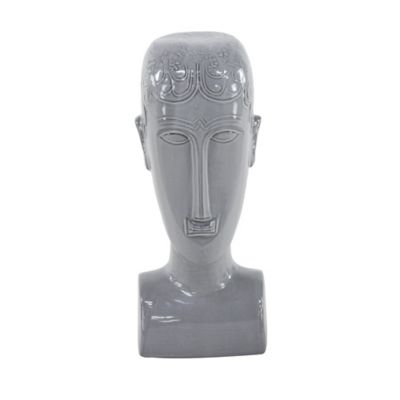 Image showing  Eclectic Gray Stoneware Man Head Sculpture, 13 in. x 5 in. x 5 in.