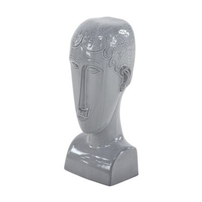 Image showing  Eclectic Gray Stoneware Man Head Sculpture, 13 in. x 5 in. x 5 in.