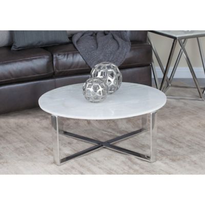 Harper & Willow White Marble and Stainless Steel Modern Coffee Table, 18 in. x 31 in. x 31 in.