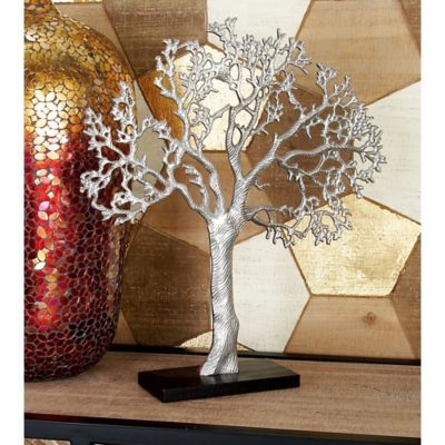 Harper & Willow Contemporary Silver Aluminum and Wood Tree-Inspired Sculpture, 19 in. x 17 in. x 4 in.