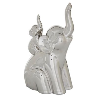 Image showing  Porcelain Elephant Sculpture, 5 in. x 7 in. x 11 in., Silver